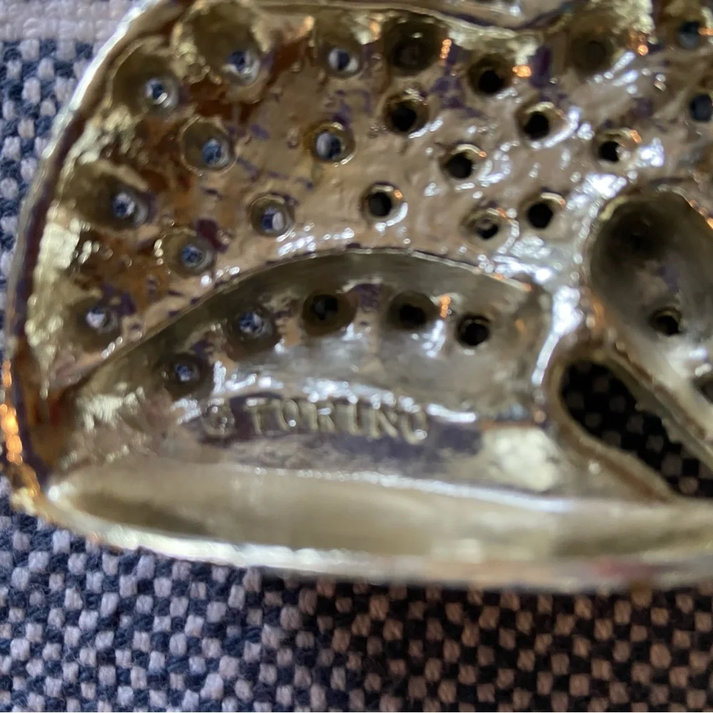 Vintage Torino frog floral gold tone jewelry earring holder